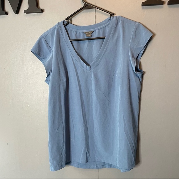Eddie Bauer Tops - Eddie Bauer outdoor sweat wick material Light Blue V-Neck Women's Top size small